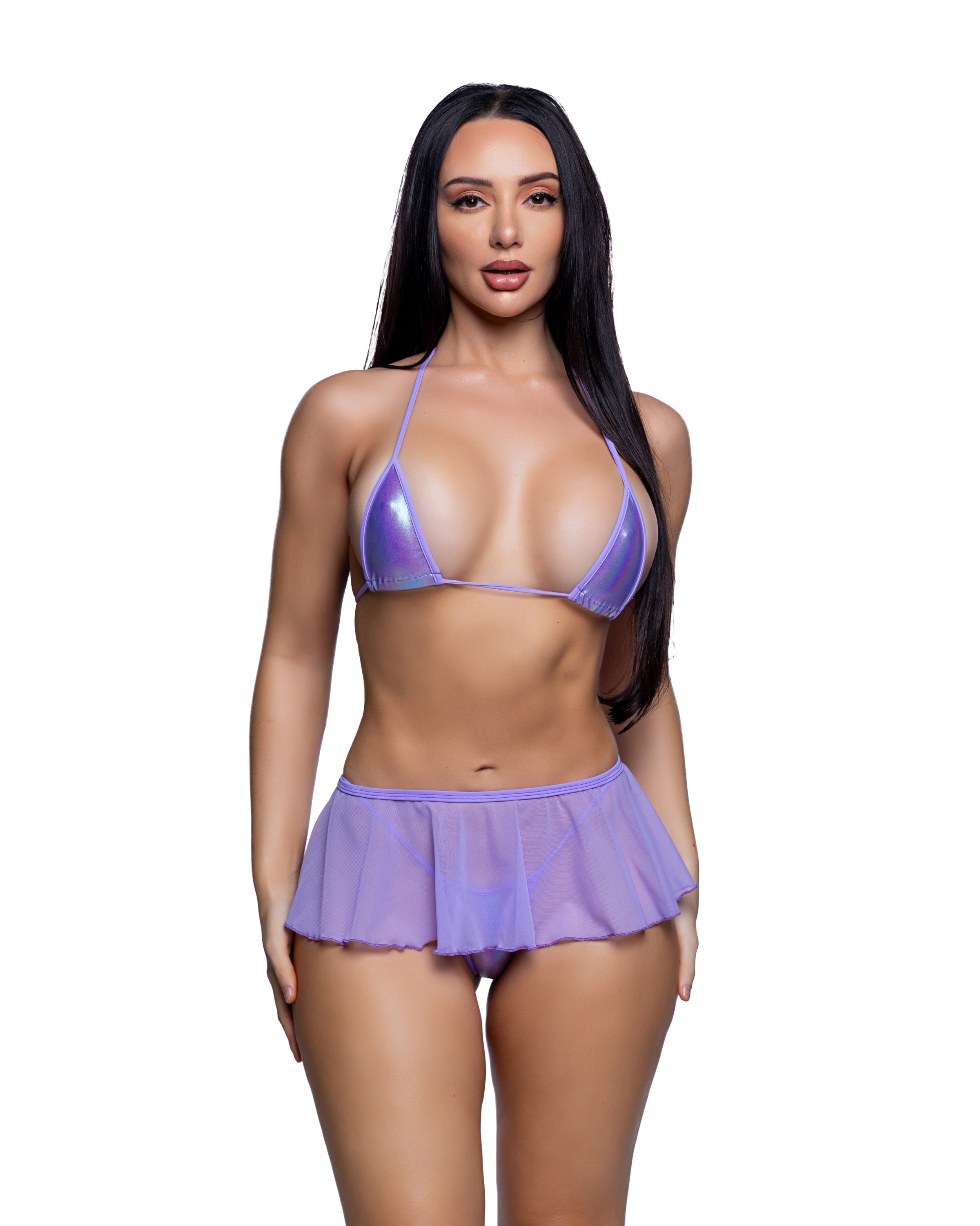 Lavender sheer mesh flutter skirt cover up, view 3
